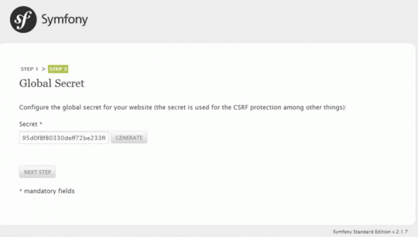 Отдельная страница для настройки CSRF защиты при установке Symfony
